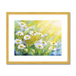 Daisy flowers twinkle in the sunshine, fine art print in a gold frame.