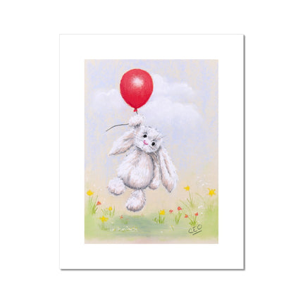 Rabbit and balloon nursery fine art print.