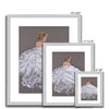 Beautiful woman in white dress, painting. Fine art prints with white boarder and silver frame. Different sizes