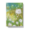 Fluffy white dandelion seed heads artwork cover design hardback journal. Front cover view