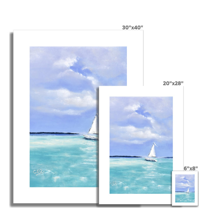 The White Sailboat art prints. Different sizes.