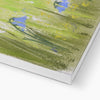 Brown Rabbit peeping over the meadow flowers and grasses artwork, canvas print. Bottom corner detail showing the white wrap.