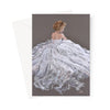 Beautiful modern woman in a white dress, art greeting card.