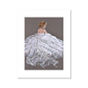 Beautiful seated young woman in white dress painting. Fine art print with white border.