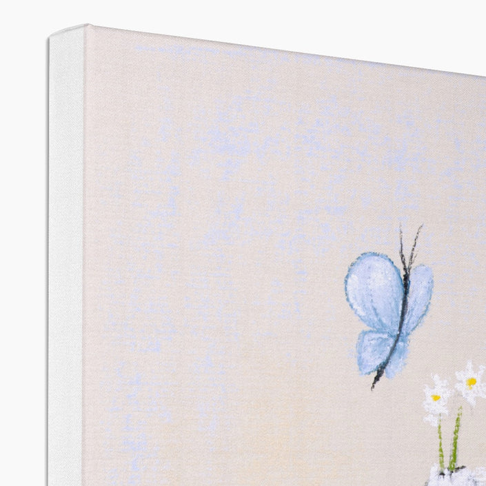 Beautiful rabbit and butterfly artwork print for the nursery. Corner detail