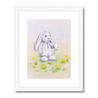 Rabbit nursery art print in white frame with white mount.