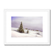 Winter landscape and trees covered in snow, artwork, fine art print in white frame with white mount.