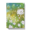 Fluffy white dandelion seed heads artwork cover design hardback journal. Front cover view