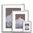 Lady in white dress, painting. Fine art prints in silver frame with white mount. Different sizes