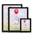 Adorable rabbit and red balloon, nursery framed fine art prints in a black frame. Different sizes