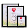 Adorable rabbit and red balloon, nursery framed fine art prints in a black frame. Different sizes