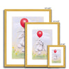 White rabbit and flowers artwork prints in gold frame with white mount. Different size