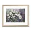 Fashionable white daisy flowers artwork, fine art print in natural frame with white mount.