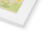 Rabbit and balloon nursery fine art print in white frame with white mount. Corner detail