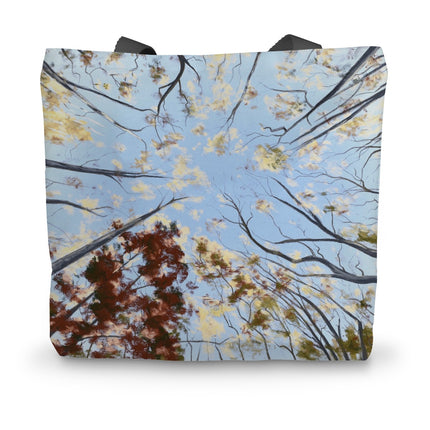 Fall trees art canvas tote. Tree canopy art design tote