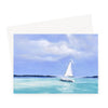 White Sailboat, nautical art greeting card. Landscape orientation