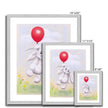 Adorable white rabbit and flowers artwork. Nursery art prints in silver frame. Different sizes