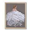 Woman in a white dress contemporary painting. Fine art print in wooden frame.