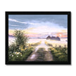 Ethereal misty landscape at sunrise, fine art print in a black frame