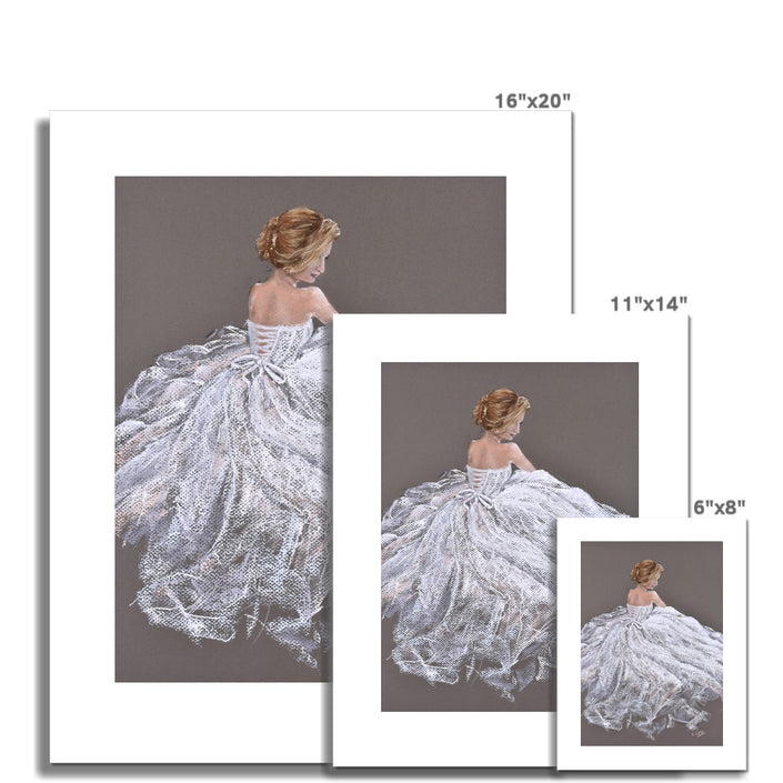 Beautiful woman in white dress painting. Fine art prints. Different sizes