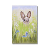 Brown Rabbit peeping over the meadow flowers and grasses artwork. Eco and Vegan-friendly canvas print.