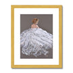 Beautiful woman in white dress, painting. Fine art print with white boarder and gold frame.