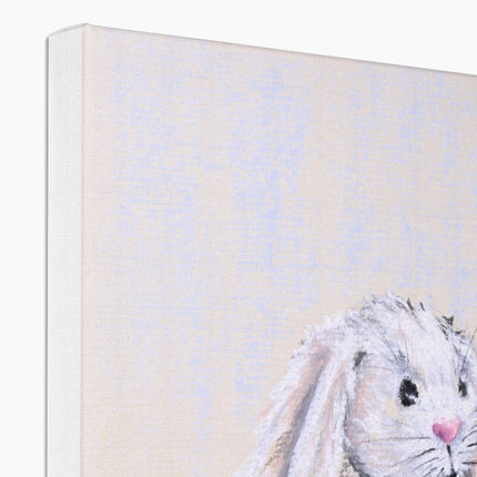 Rabbit canvas art print. Close up and corner detail showing white wrap.