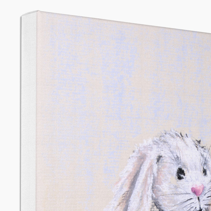 Rabbit canvas art print. Close up and corner detail showing white wrap.