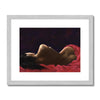 Lady in Red painting. Fine art print with silver frame and white mount.