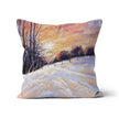 Beautiful snowy landscape sunset-inspired artwork sofa cushion. Square