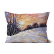 Beautiful snowy landscape sunset-inspired artwork throw pillow. Rectangular