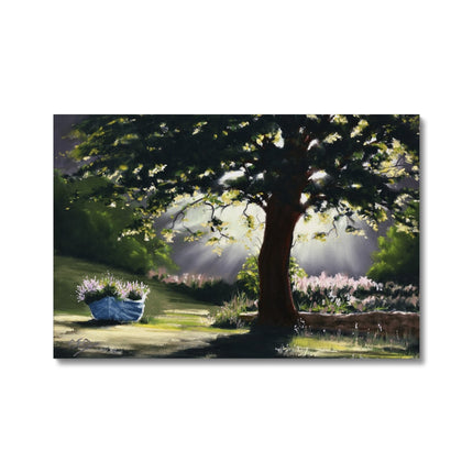 Nocturne landscape painting with moonbeams and flowers, fine art canvas print