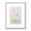 Adorable rabbit, flowers and butterfly nursery art print in silver frame