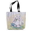 Beautiful rabbit artwork canvas tote bag. Back view