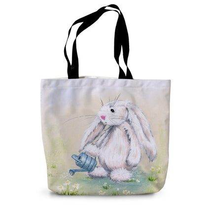 Beautiful rabbit artwork canvas tote bag. Back view