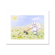 Adorable bunny and wild flowers painting. Fine  art print.