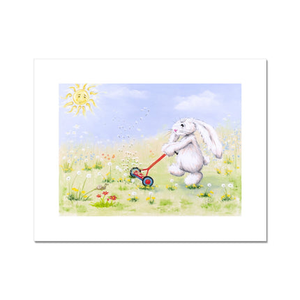 Adorable bunny and wild flowers painting. Fine  art print.