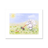 Adorable bunny and wild flowers painting. Fine  art print.