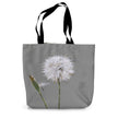 Grey and white Dandelion print canvas tote bag.