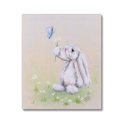 Adorable white rabbit canvas art print. Nursery art ready to hang