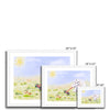 White Rabbit in the meadow flowers nursery fine art prints with white border in a white frame. Different sizes