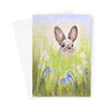 Cute brown rabbit peeping over the meadow flowers artwork greeting card