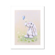 Adorable white rabbit, butterfly and daisy flower nursery fine art print.