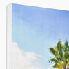 Palm tree wall art canvas print. Top Corner detail.