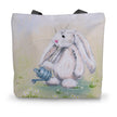 Beautiful white rabbit and daisy design women's tote bag.