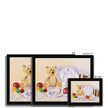 Teddy bear, a white fluffy bunny toy and are Christmas Baubles, fine art prints in black frame. Different sizes