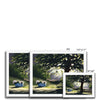 Trees, flowers and moonbeams nocturne landscape art prints in white frames. Different sizes