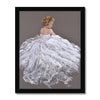 Beautiful woman in a white dress painting. Fine art print in black frame. 