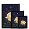 Yellow rose artwork prints with black frame. Portrait orientation. Different sizes