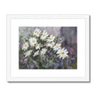 Fashionable white daisy flowers artwork, fine art print in white frame with white mount.